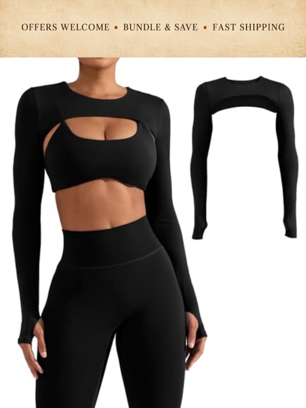Crop Top Long Sleeve Open Front Bolero Shrug Workout Activewear